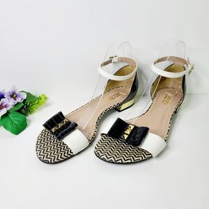 Biondini Genuine Leather Handmade Black White Gold Colorblock Flat Sand…